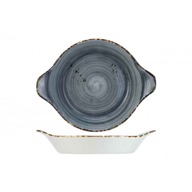 Oval blue-grey porcelain dish - Set of 6