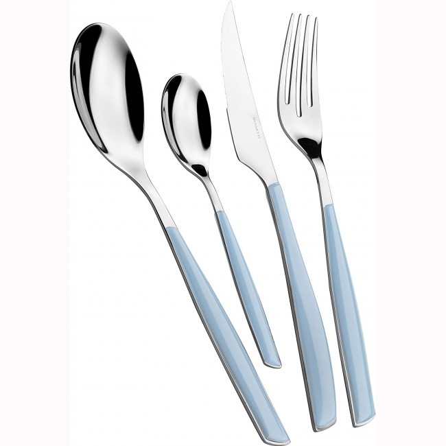 Ménagère 24 pièces bleue en inox - Range couverts en bois - Laguiole - Jean Dubost