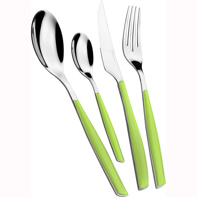 Ménagère 24 pièces bleue en inox - Range couverts en bois - Laguiole - Jean Dubost