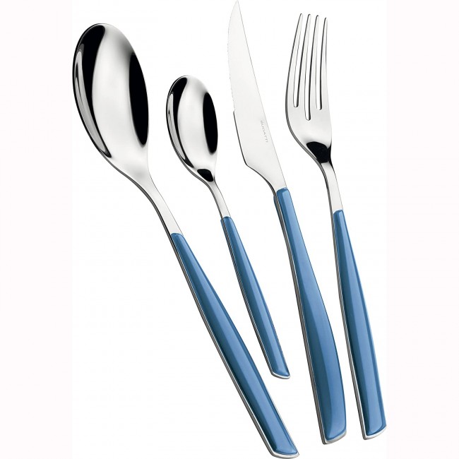 Ménagère 24 pièces bleue en inox - Range couverts en bois - Laguiole - Jean Dubost