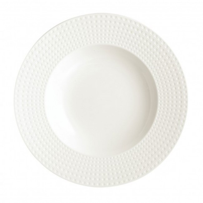 Porcelain round pasta dish/plate 12 in / 31.5 cm white with square geometric patterns
