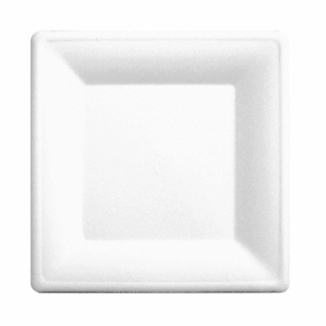 Disposable square bionic cellulose plate white color 20x20x1 cm / 7.8x7.8" - Set of 50