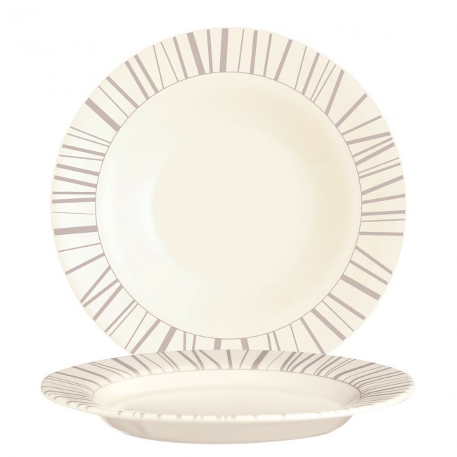 Beige zenix round deep plate 8.6" / 22cm with taupe-coloured scattered stick design - Intensity - Arcoroc