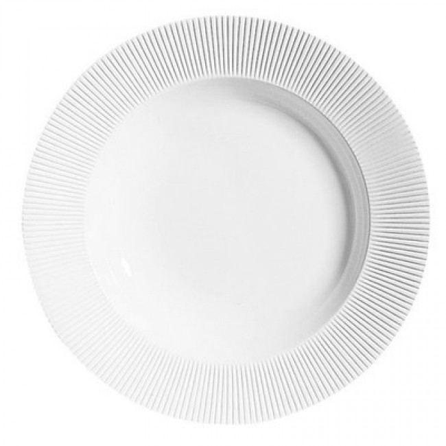 Porcelain deep round plate 9 in / 23 cm white refined straight lines pattern