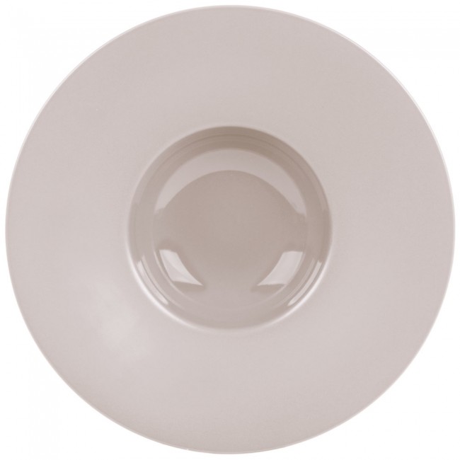 Taupe porcelain round deep plate wide wing 12,2 in / 31 cm