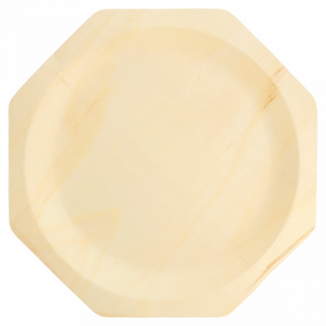 Disposable octagonal wooden plate natural color Ø 26 x 2.2cm / Ø 10 - Set of 50