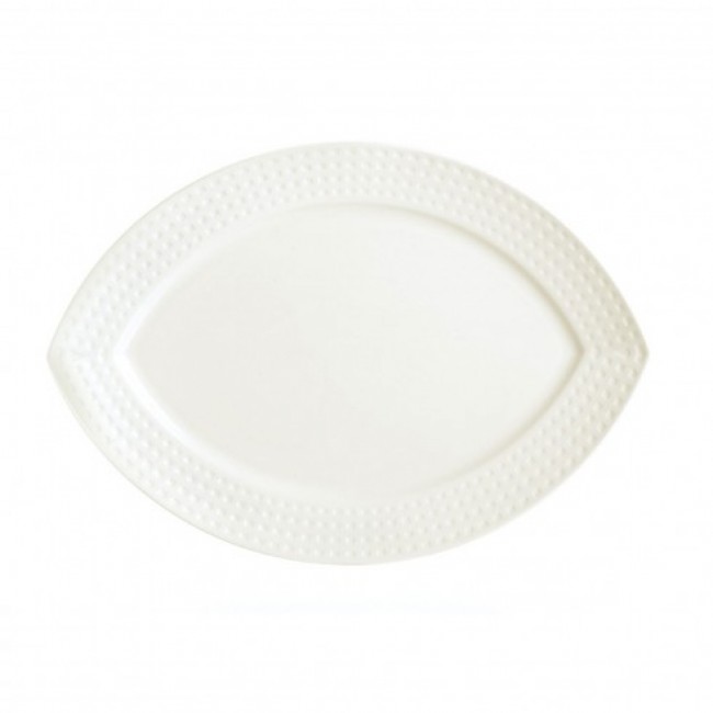 Porcelain flat oval plate 10 in x 7 in 26 x 19 cm white with square geometric patterns