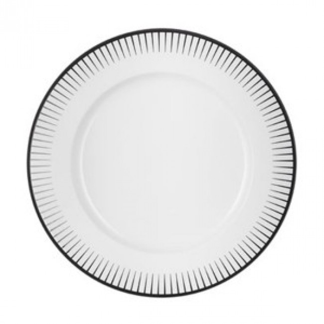 White porcelain plate 11,2 in / 28,5 cm with black pattern in relief