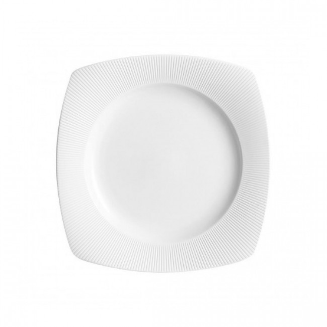 Porcelain flat square plate 6 in / 15 cm white refined straight lines pattern