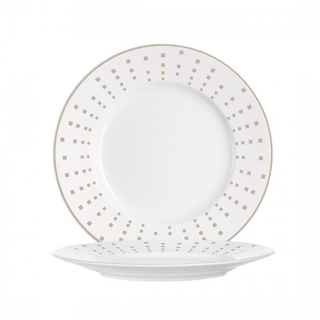 Porcelain round flat plate 7 in / 17.5 cm with grey square patterns