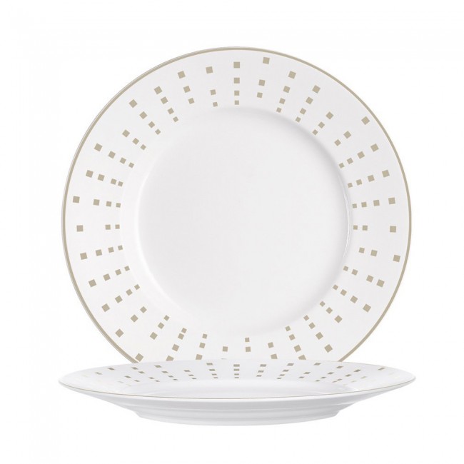 Porcelain round flat plate 8.25 in / 21.5 cm with grey square patterns