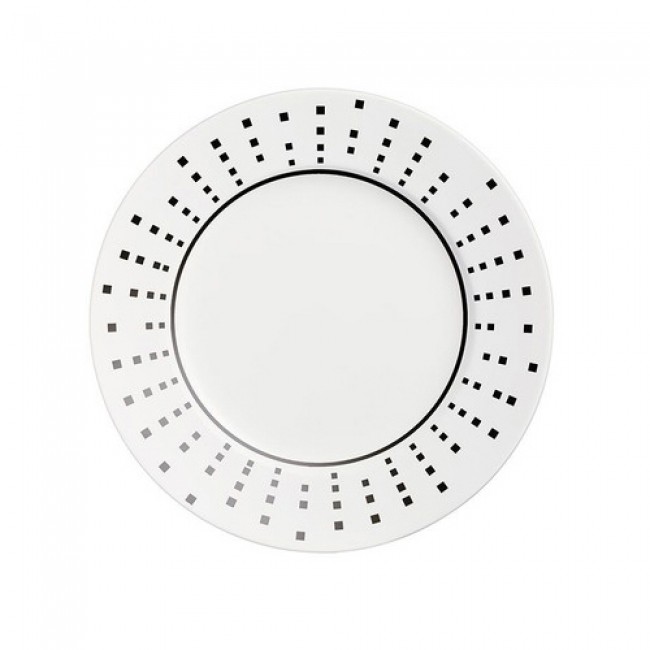 Porcelain round flat plate 8.25 in / 21.5 cm with black square patterns