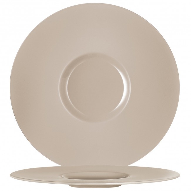Porcelain taupe round and flat plate 12 in / 31 cm