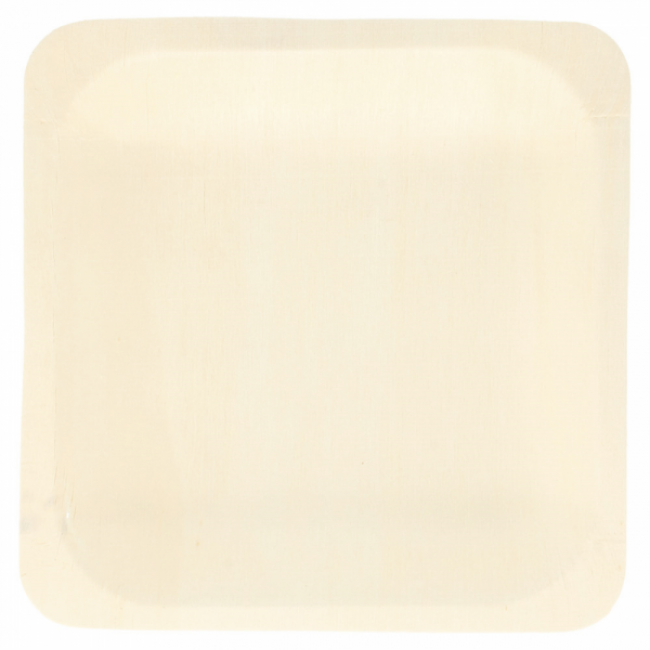 Disposable square wooden plate natural color 14x2cm / 5.5x0.7" - Set of 50 