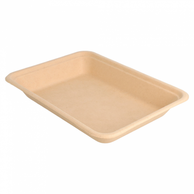 Disposable bionic cellulose tray natural color 19.6x14.7x2.7 cm / 7.4x5.5x0.7" - Set of 50