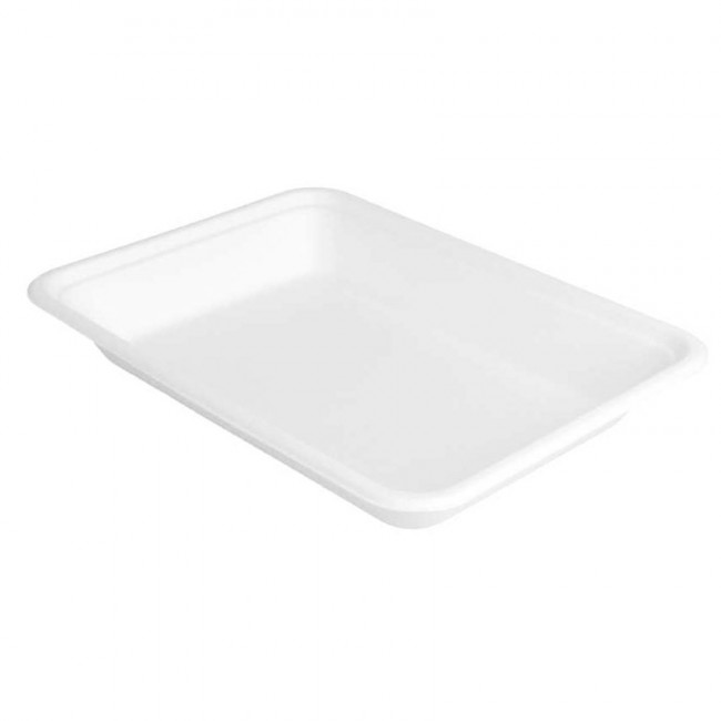 Disposable bionic cellulose tray white color 19.6x14.7x2.7 cm / 7.4x5.5x0.7" - Set of 50