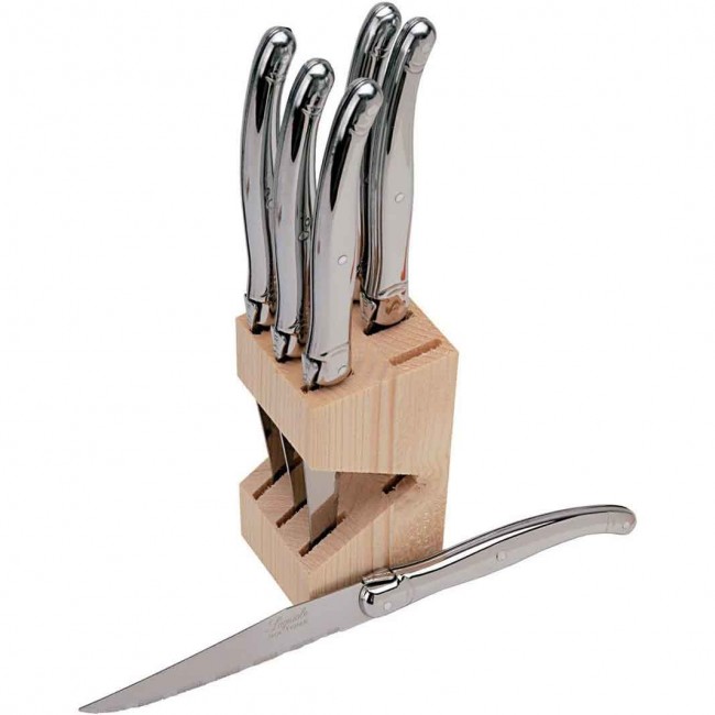 Ménagère 24 pièces bleue en inox - Range couverts en bois - Laguiole - Jean Dubost