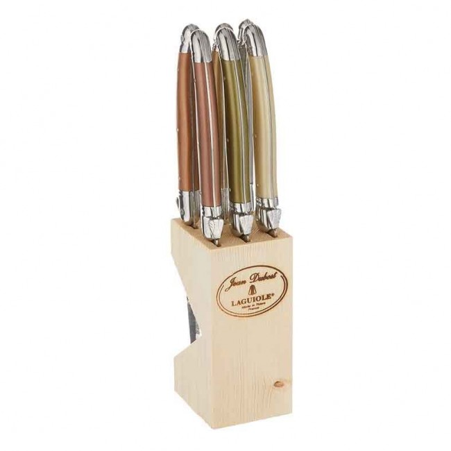 Ménagère 24 pièces bleue en inox - Range couverts en bois - Laguiole - Jean Dubost