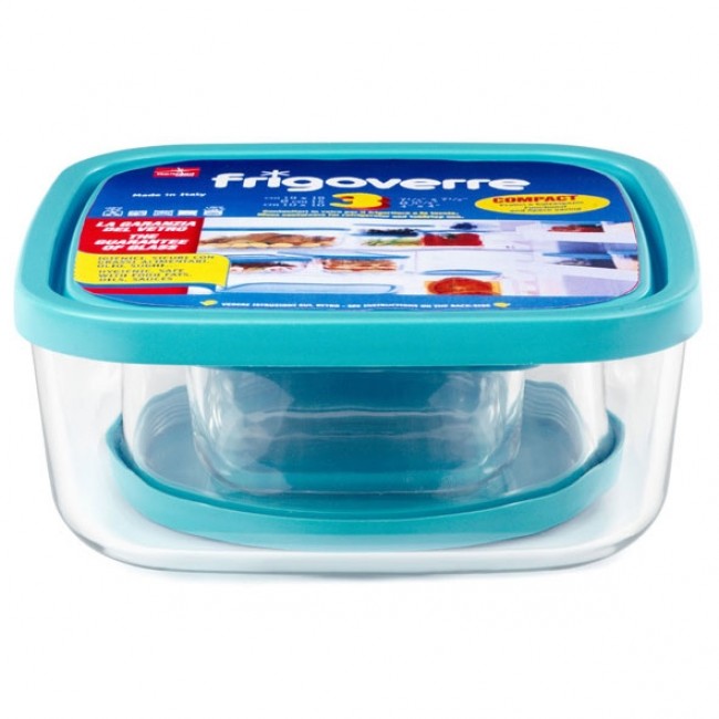 Glass storage boxes turquoise plastic lid - Set of 3 - Frigoverre - Bormioli Rocco