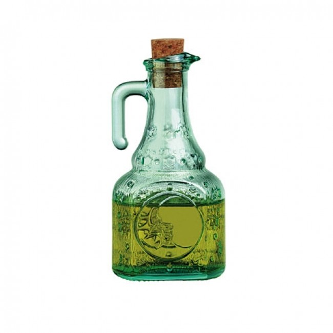 Green tinted transparent glass oil / vinegar bottle 8 oz / 25 cL 3 x 2.4 x 6" / 8 x 6 x 16 cm - Country Home - Bormioli Rocco