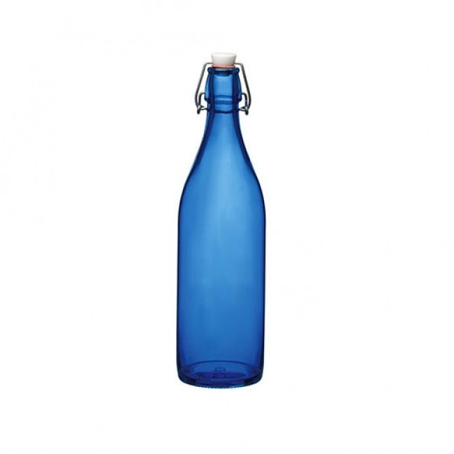Dark blue glass bottle 34 oz / 1 L 3 x 3 x 13" / 8 x 8 x 32 cm - Giara - Bormioli Rocco