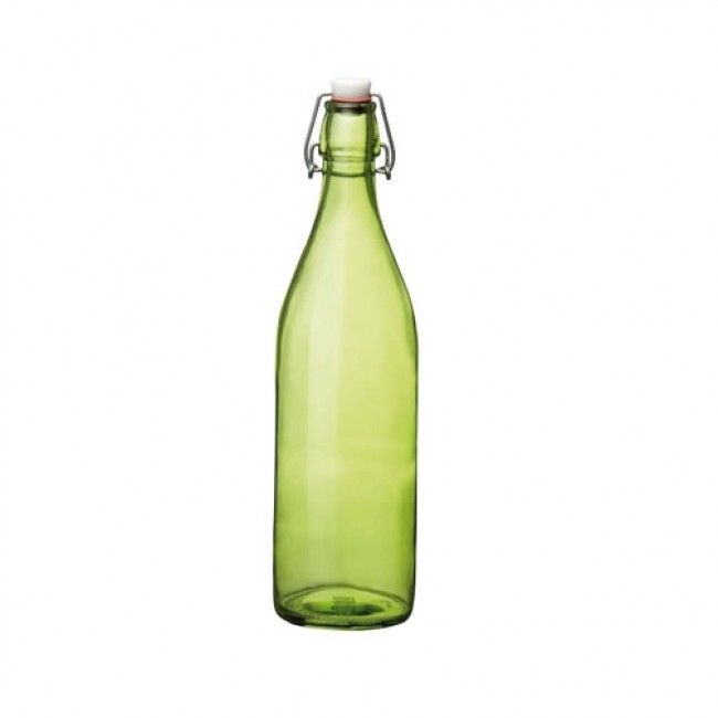 Green glass bottle 34 oz / 1 L 3 x 3 x 13" / 8 x 8 x 32 cm - Giara - Bormioli Rocco