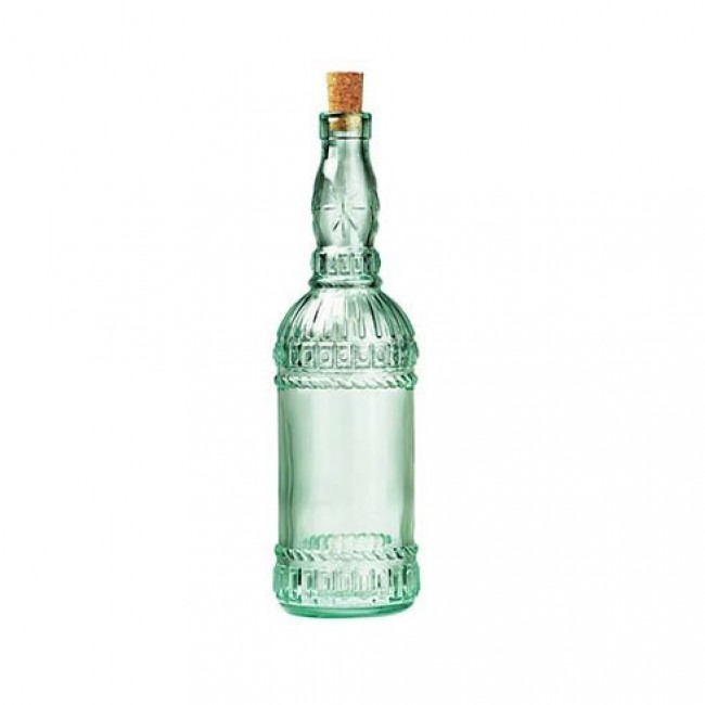 Transparent green tinted glass bottle 24 oz / 71 cL 3 x 3 x 12" / 8 x 8 x 31 cm - country home - Bormioli Rocco