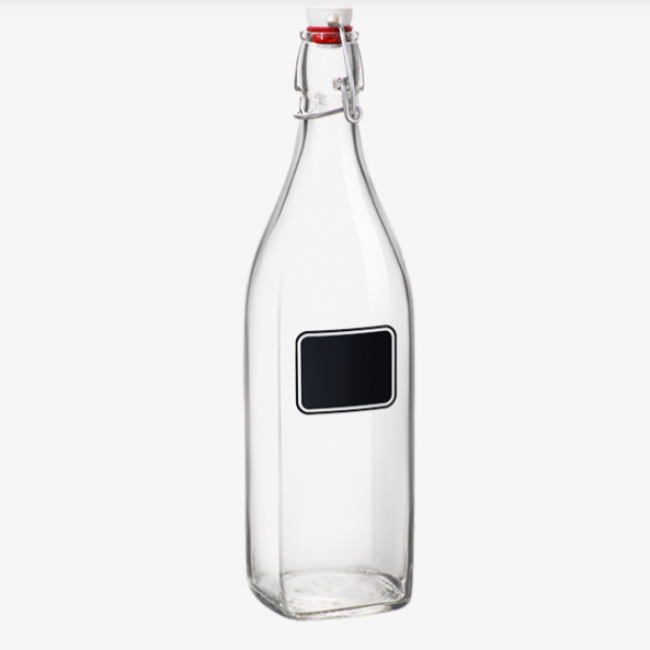 Swing top satine glass bottle 33.7 oz / 1 L with label - Swing - Bormioli Rocco