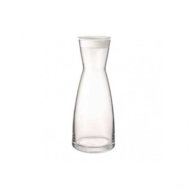 Transparent glass carafe 32 oz / 1L with plastic white lid - Ypsilon Brio - Bormioli Rocco