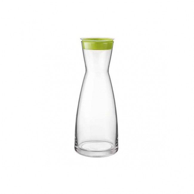 Transparent glass carafe 32 oz / 1L with plastic green lid - Ypsilon Brio - Bormioli Rocco