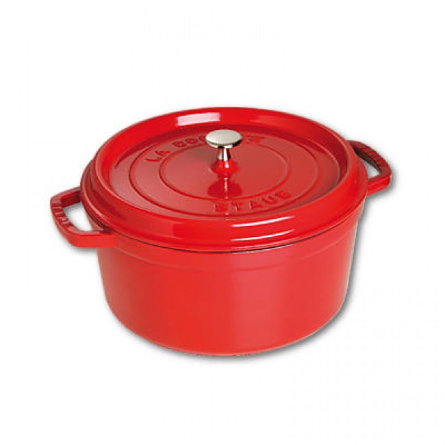 Round cast iron cocotte 9.4 in / 24 cm - cherry red