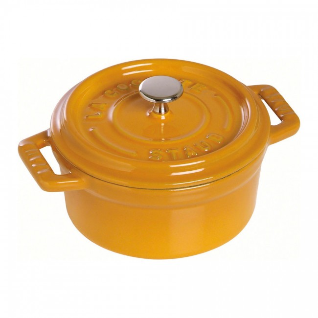 Cocotte ronde 28 cm en fonte émaillée jaune moutarde- Vitamines - Staub