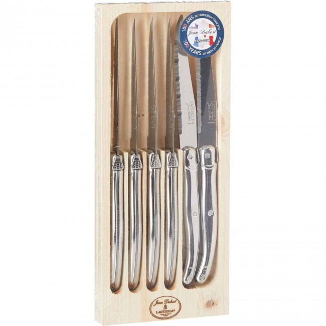 Ménagère 24 pièces bleue en inox - Range couverts en bois - Laguiole - Jean Dubost