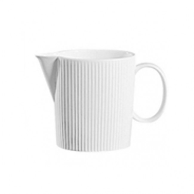 White porcelain creamer 13.4 oz / 22 cl with straight lines pattern in relief