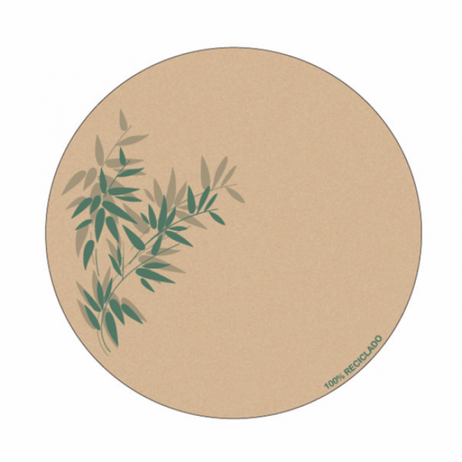 Brown cardboard coaster Ø 3.5" / 9cm 210g/m² green leaves patterns - Set of 6000 - Feel Green - AZ Boutique