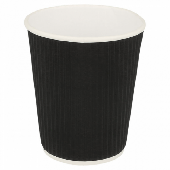 Black double wall wavy cardboard cup 8 oz / 240 ml for hot drinks - Set of 25 - Disposable gobelets - AZ Boutique