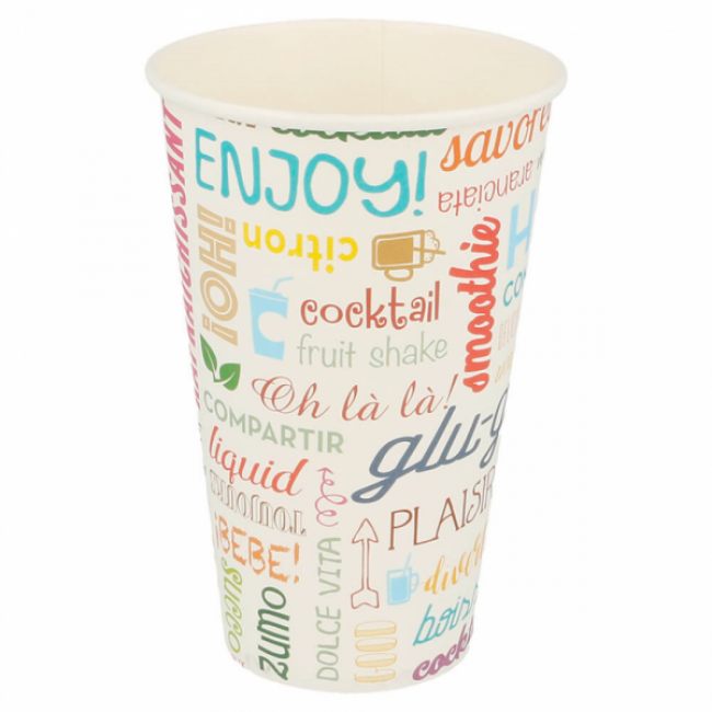 White cardboard cup 12 oz / 360 ml multicolour word patterns - Set of 100 - Word - AZ Boutique