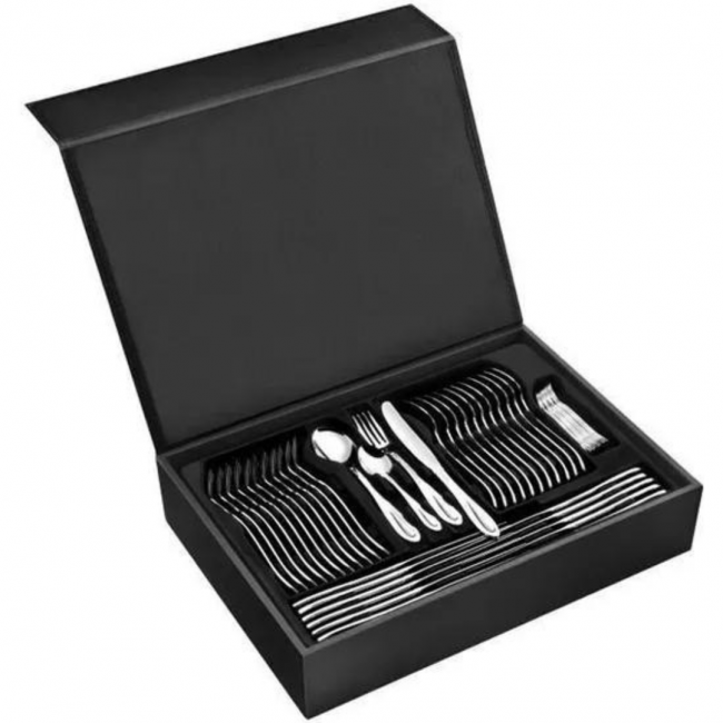 Ménagère 24 pièces bleue en inox - Range couverts en bois - Laguiole - Jean Dubost
