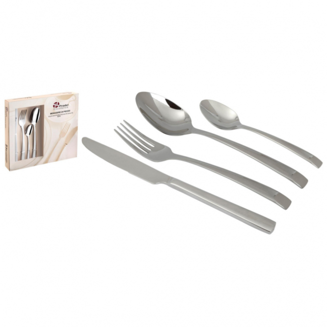 Ménagère 24 pièces bleue en inox - Range couverts en bois - Laguiole - Jean Dubost