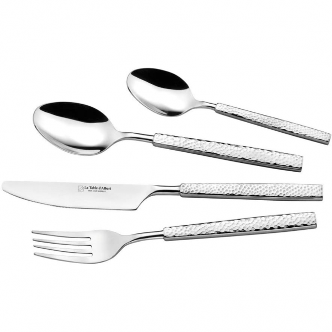 Ménagère 24 pièces bleue en inox - Range couverts en bois - Laguiole - Jean Dubost