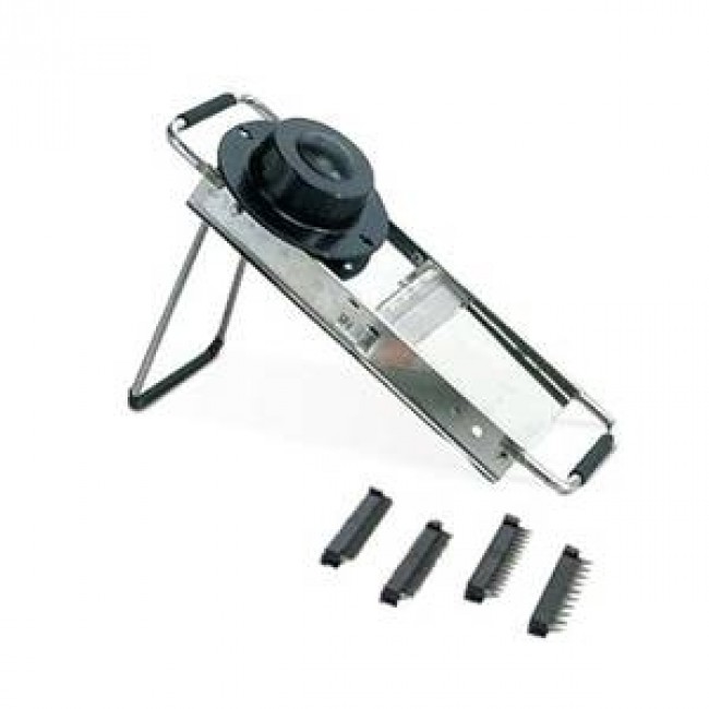Professional Stainless steel mandoline with 4 blade blocks and a safety pusher 15.7 x 5.3 x 2" / 40 x 13.5 x 5.5 cm - Bron Coucke  