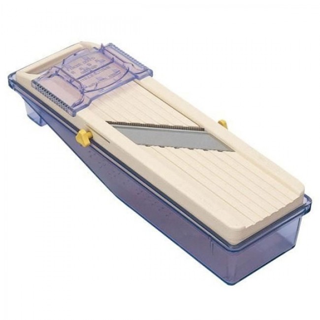 Plastic ABS small model japanese mandoline + tray-grater 65 mm blade 12 x 4 x 1.2" / 31.5 x 11 x 3 cm - BENRINER - Bron Coucke