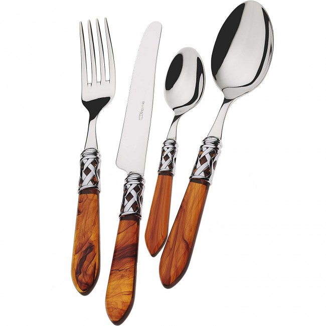 Ménagère 24 pièces bleue en inox - Range couverts en bois - Laguiole - Jean Dubost