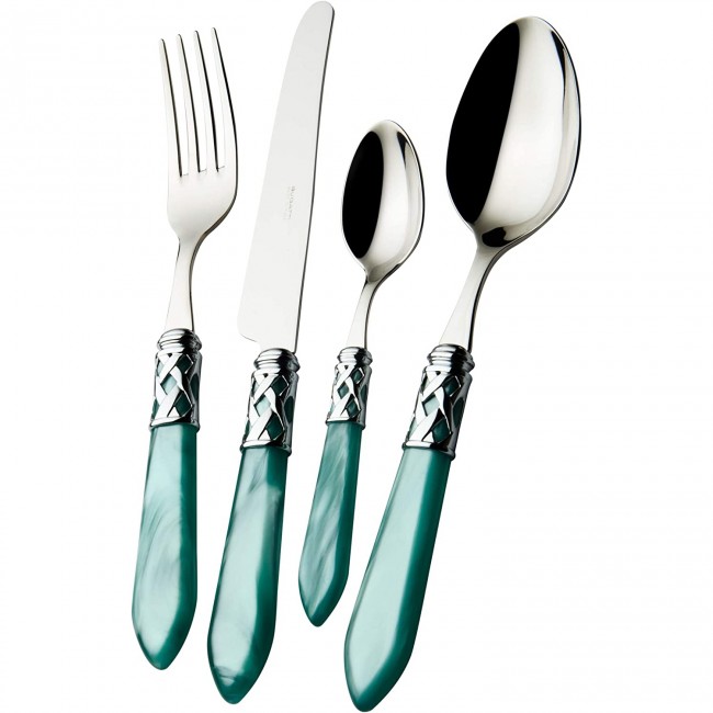 Ménagère 24 pièces bleue en inox - Range couverts en bois - Laguiole - Jean Dubost