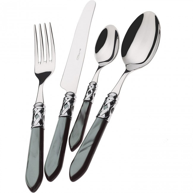 Ménagère 24 pièces bleue en inox - Range couverts en bois - Laguiole - Jean Dubost