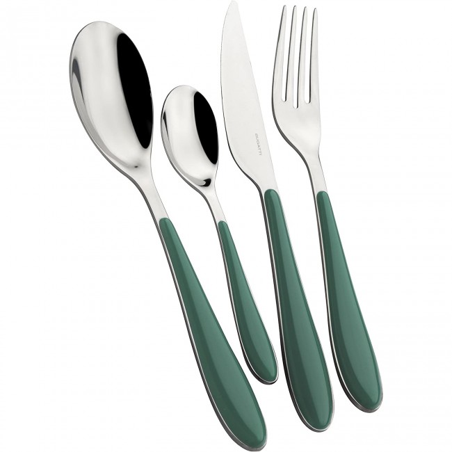 Ménagère 24 pièces bleue en inox - Range couverts en bois - Laguiole - Jean Dubost