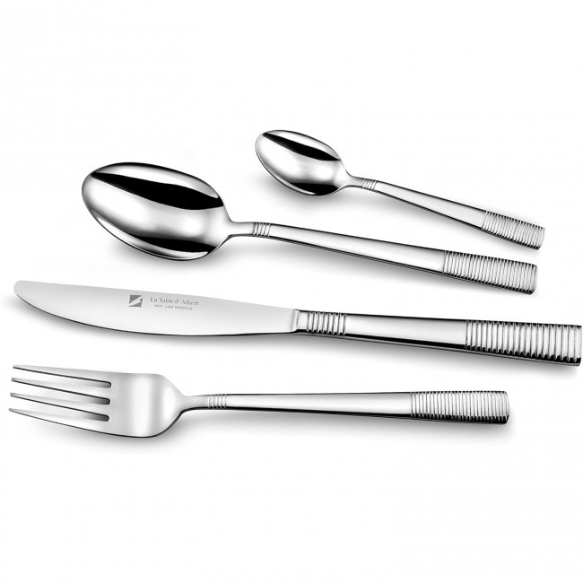 Ménagère 24 pièces bleue en inox - Range couverts en bois - Laguiole - Jean Dubost