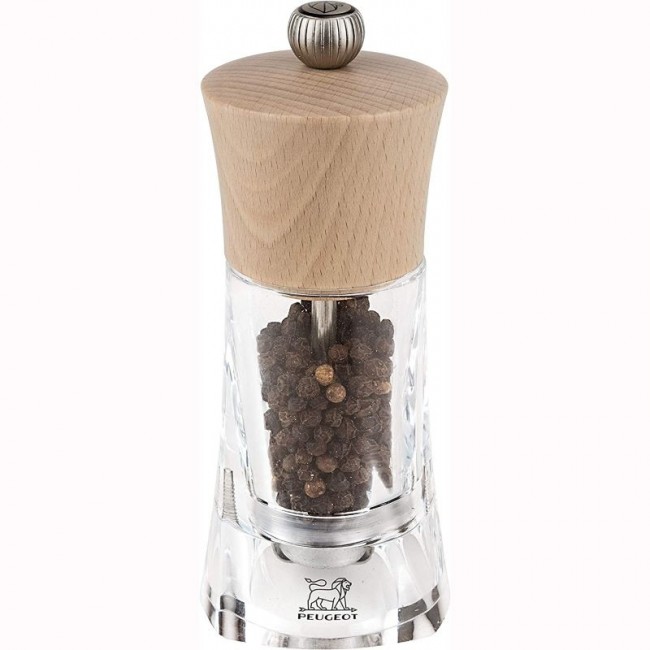 Transparent acrylic & beechwood pepper mill 14cm/5.5" - Oléron - Peugeot
