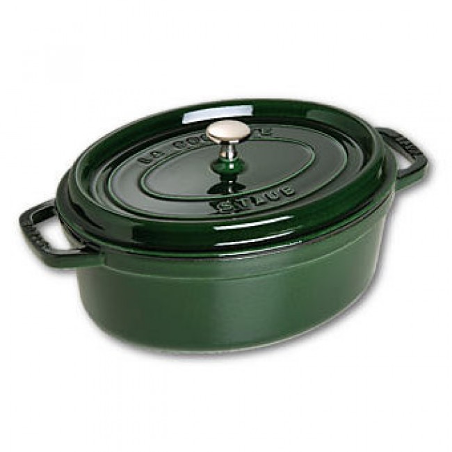 Oval cast iron cocotte 11.4 in / 29 cm - basil green