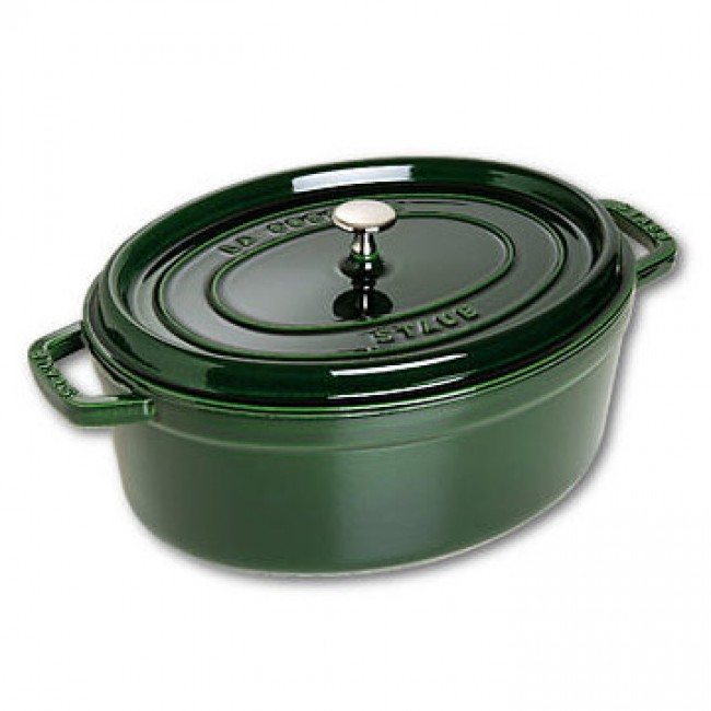 Oval cast iron cocotte 12.2 in / 31 cm - basil green